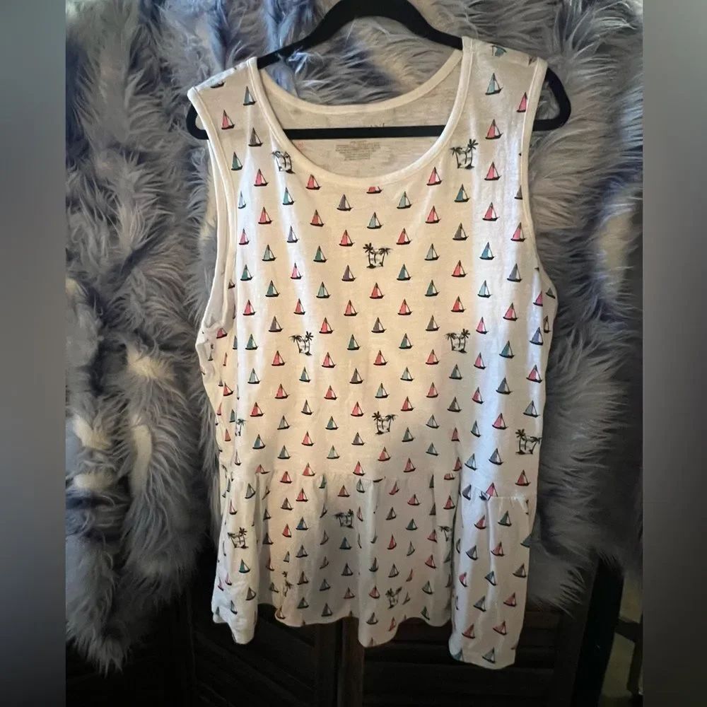 Lane Bryant White Top with Colorful Print
